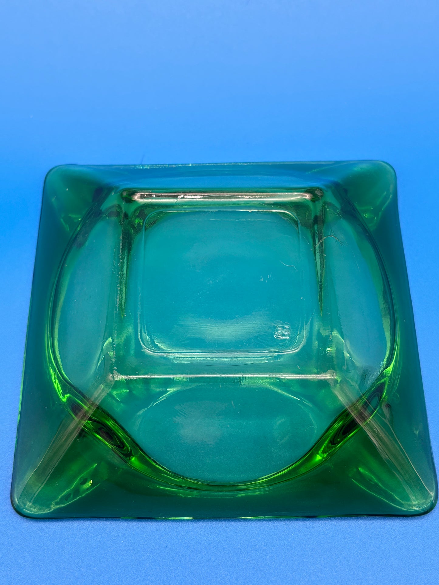 Vintage MCM Emerald Green Square Glass 4 Slot Ashtray