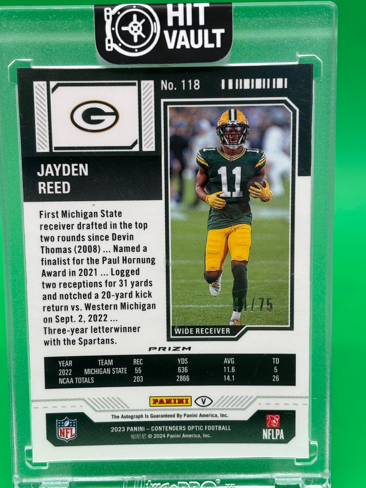 2023 Panini Contenders Optic Jayden Reed Rookie Ticket Auto Blue #41/75 On-Card