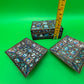 Vintage Chinese Cloisonne Enamel Jewelry Trinket Box & Matching Pair Dishes Floral Blue Brass Set