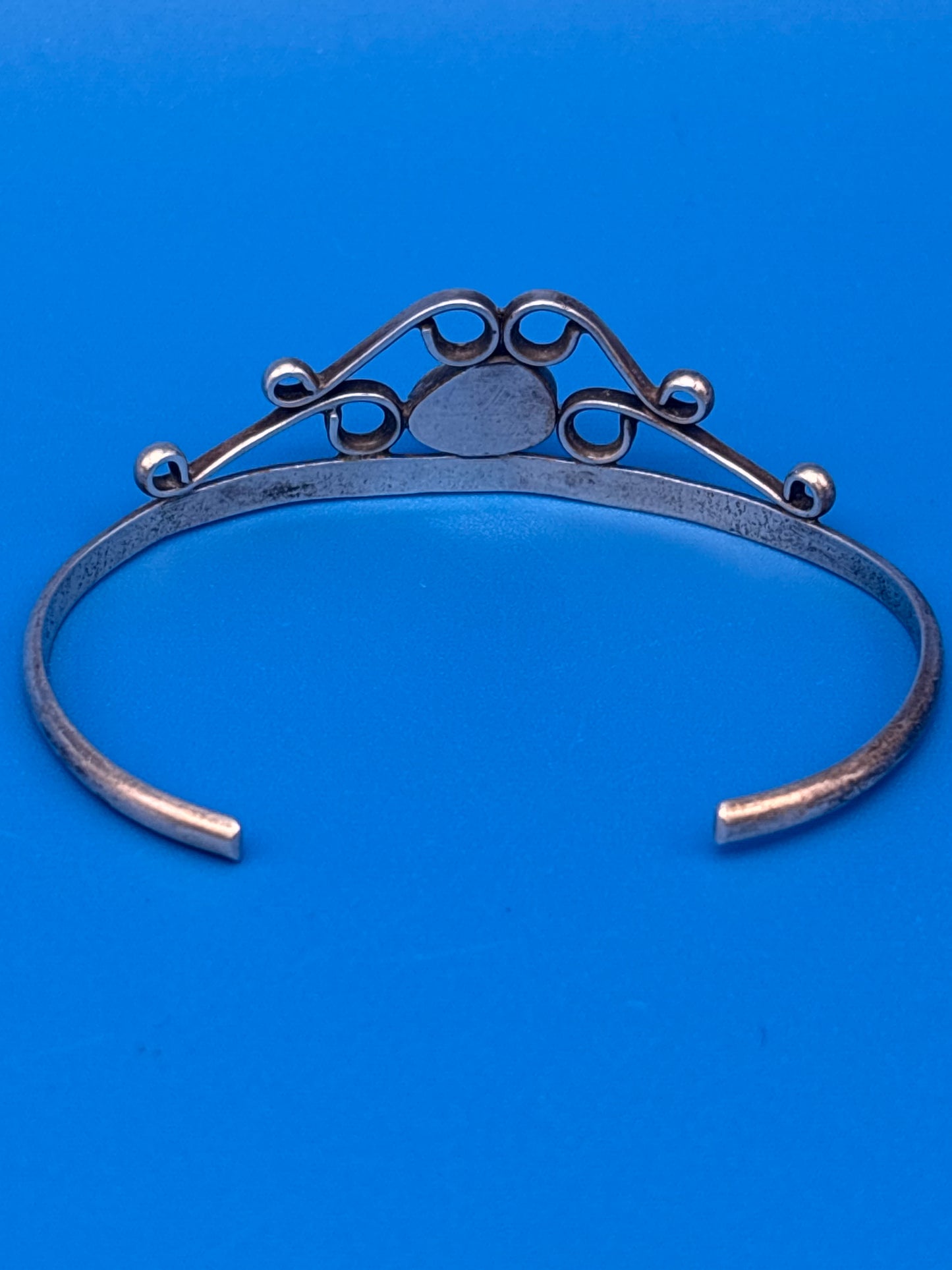 Vintage Sterling Silver Turquoise Cuff Bracelet Openwork Southwestern Design