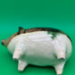 Antique Yellowware Piggy Bank Green Drip Glaze Hole Eyes Pottery Still Bank 6.5”