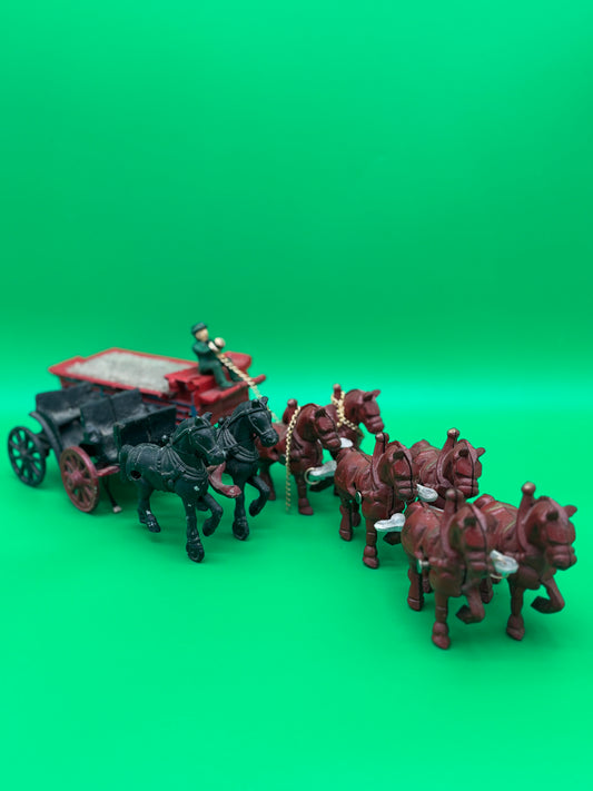 Vintage Cast Iron Horse-Drawn Wagon Toy Lot, Drivers & Carts, Early 20th Century Style