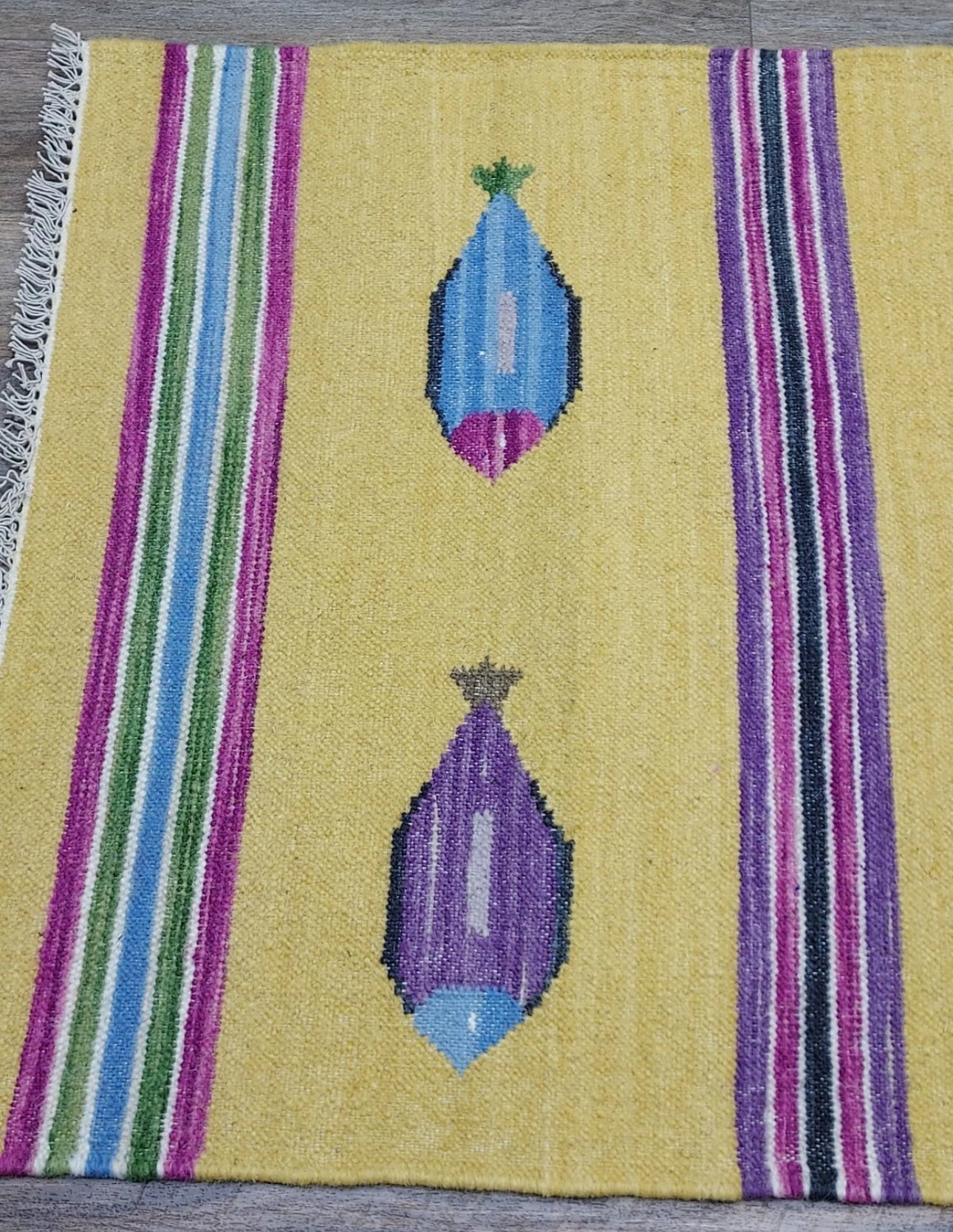 Handmade Turkish Kilim Rug 3x5 ft Bohemian Fish Design “Tree of Life” Flatweave