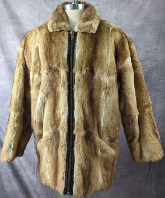 Vintage Kent Fisher Men’s Genuine Real Fur Coat XL Golden Tan Full Zip 34”