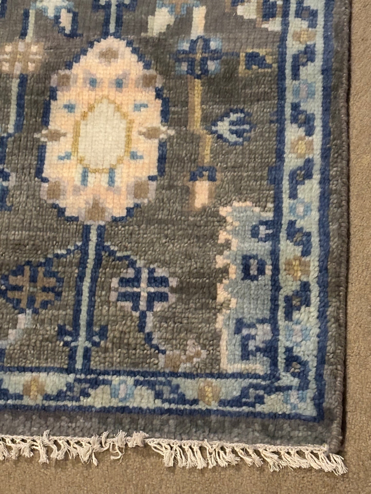 Handmade Oushak Style Wool Accent Rug 2x3 Gray Blue Turkish Floral Boho Decor