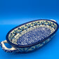 Boleslawiec Polish Pottery Oval Baker Dish Blue Green Floral #192 Poland 9”