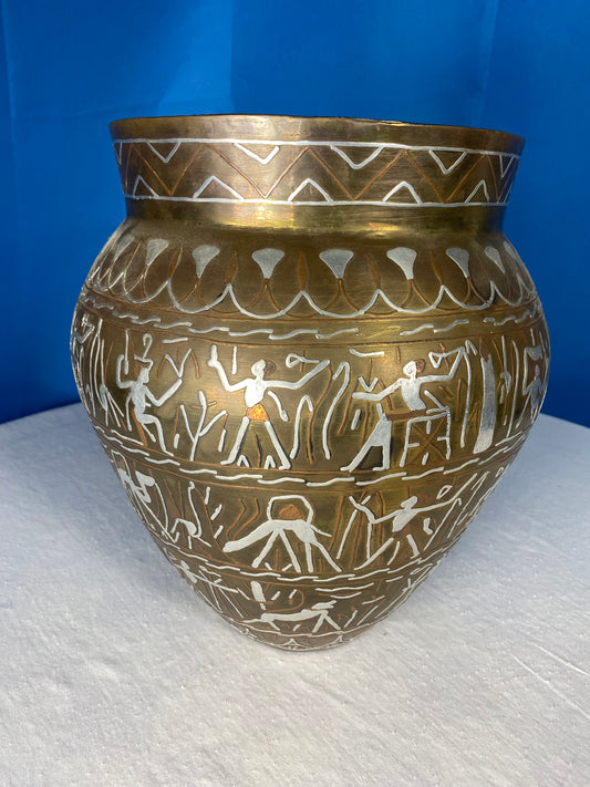 Egyptian Bronze W/ Silver Overlay Vessel