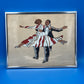 Vintage Mid Century Dancing Couple Art Reverse Painted Glass Art Deco Chrome Frame