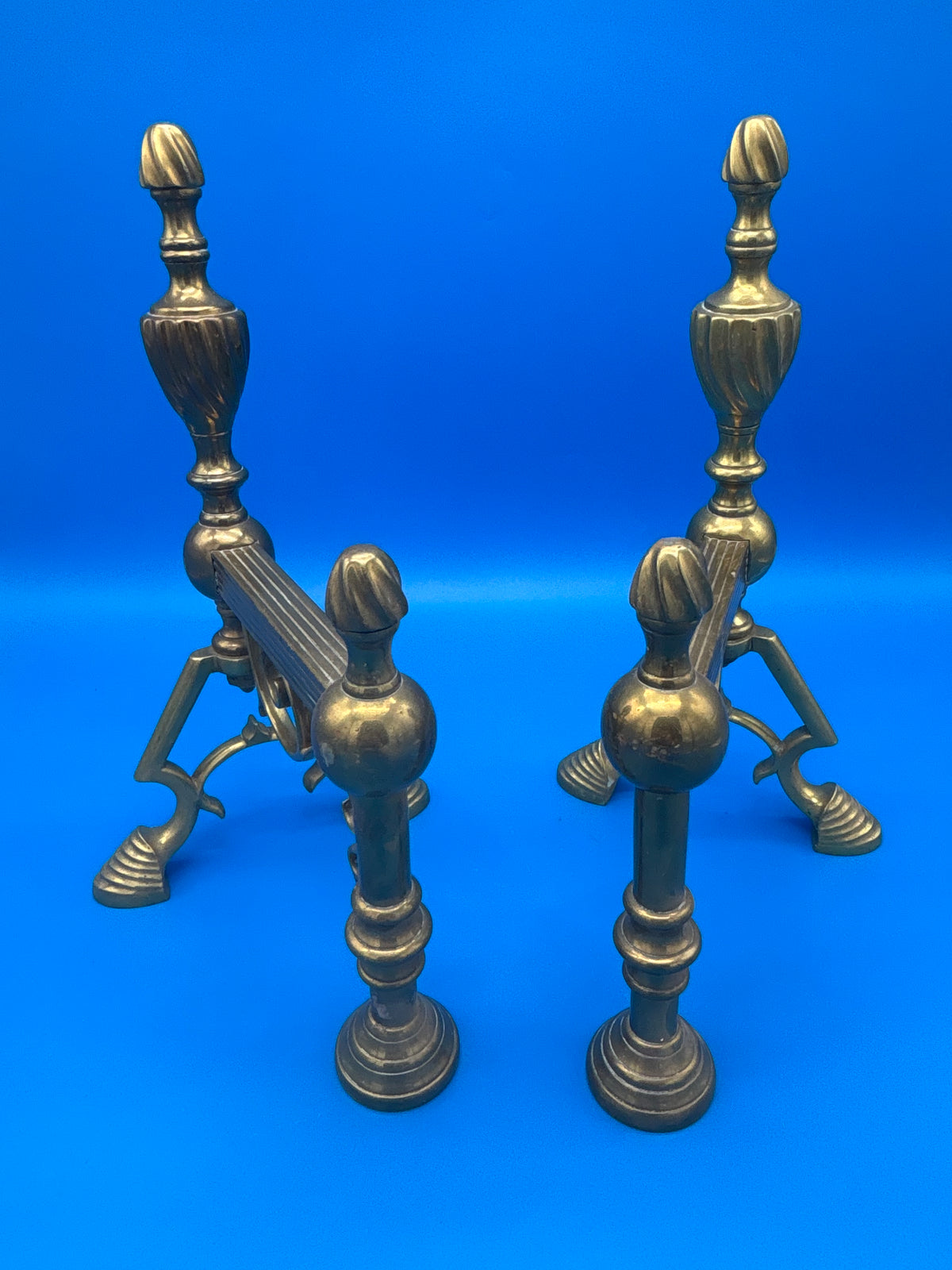 Vintage Brass Fireplace Andirons / Fire Dogs – Matching Pair