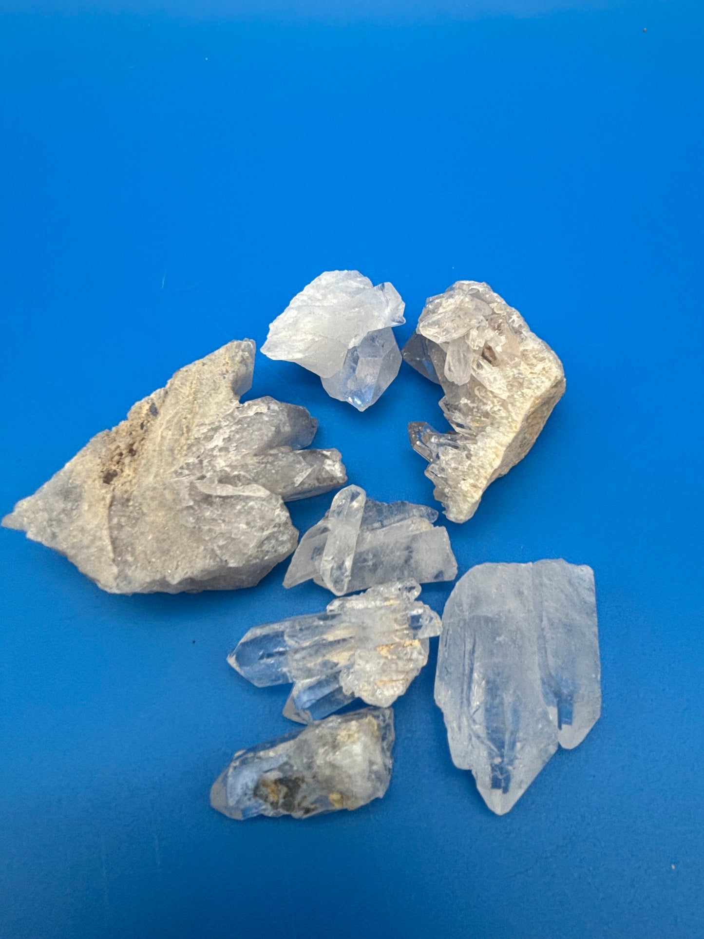Natural Clear Quartz Crystal Cluster Lot 8 Mineral Specimens Points Matrix Raw