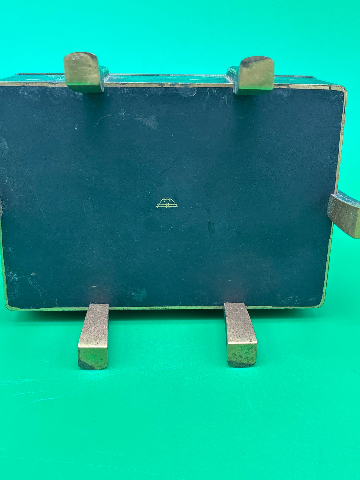 Antique Japanese Fujii Damascene Footed Cigarette Box Mt Fuji Mark Gold Inlay c1930