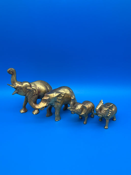Vintage Brass Elephant Figurines Set of 4 Trunks Up Graduated Sizes Boho Décor
