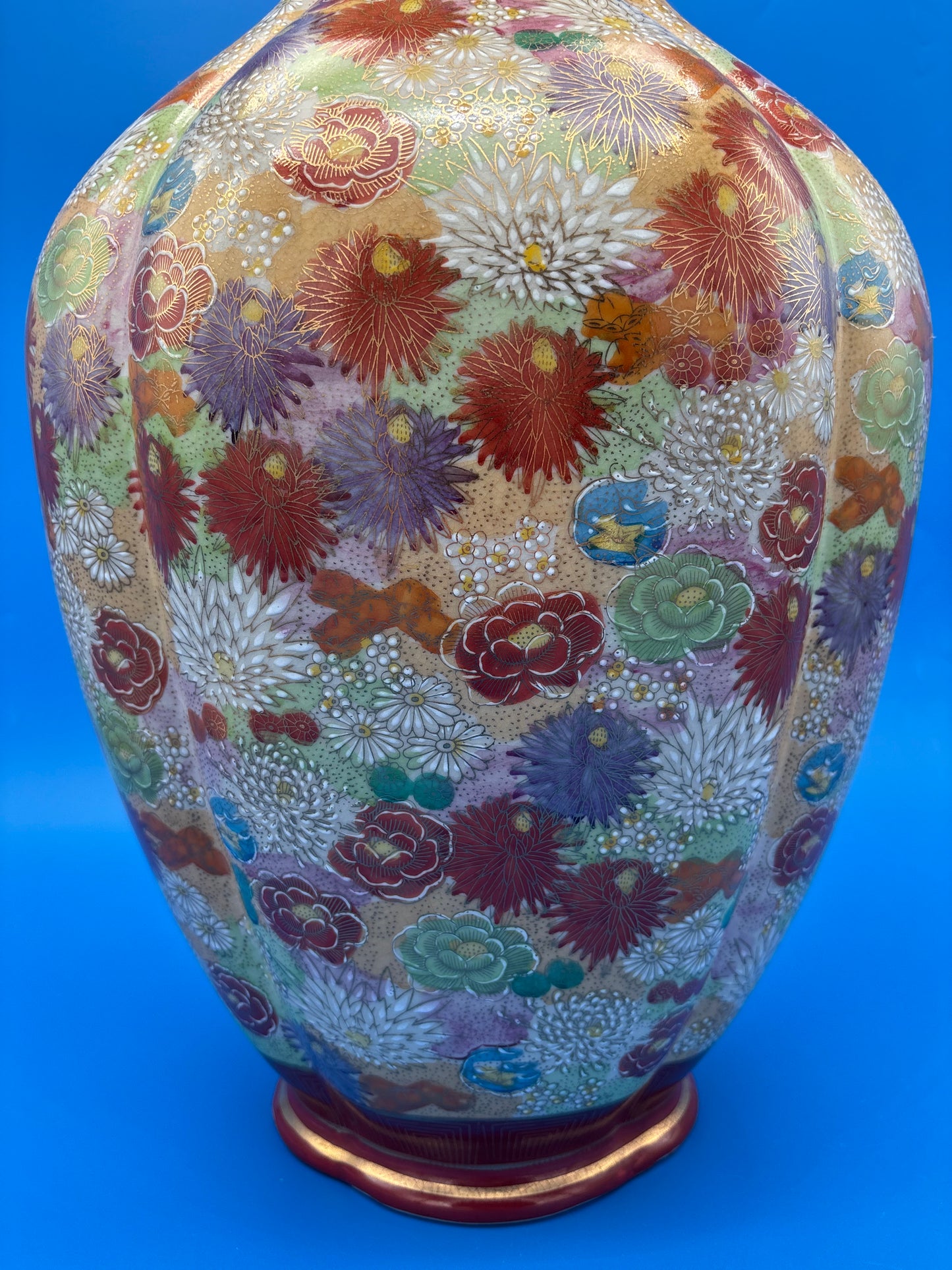 Large Vintage Japanese Satsuma Millefleur Thousand Flowers Porcelain Vase Signed