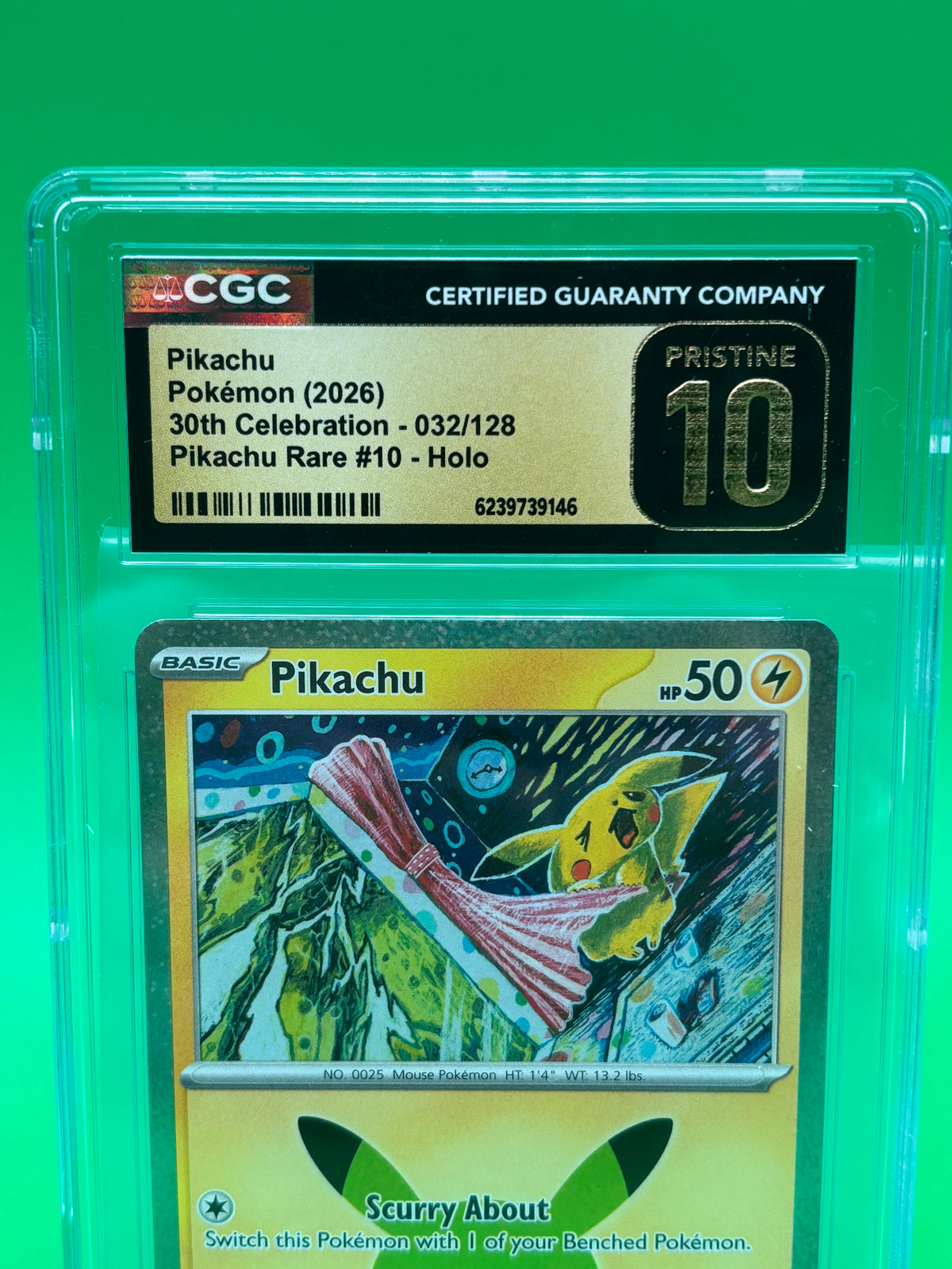 2026 Pokemon Pikachu 032/128 30th Celebration CGC Pristine 10 Holo #10