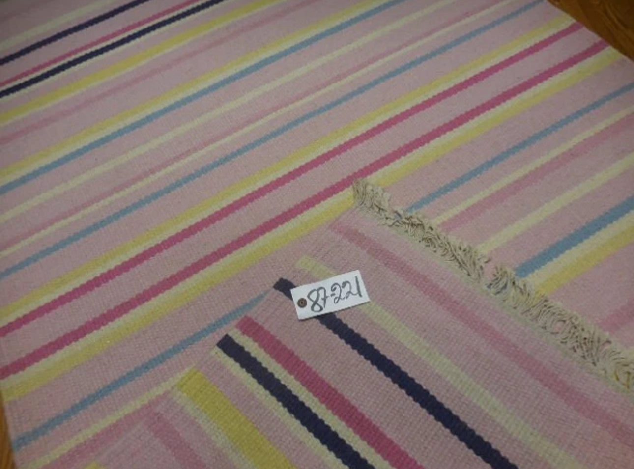 Vintage Handwoven Pastel Striped Flat Weave Rug Fringe Cottage Farmhouse Boho 6ft x 4ft