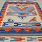 Vintage Hand Knotted Shiraz Kilim Wool Area Rug 2.9 x 2.1 Ft Blue Orange Persian Style