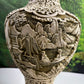 A Fabulous Chinese Cinnabar Intricate Asian Relief 15 Inch Vase W/Wood Stand/Base