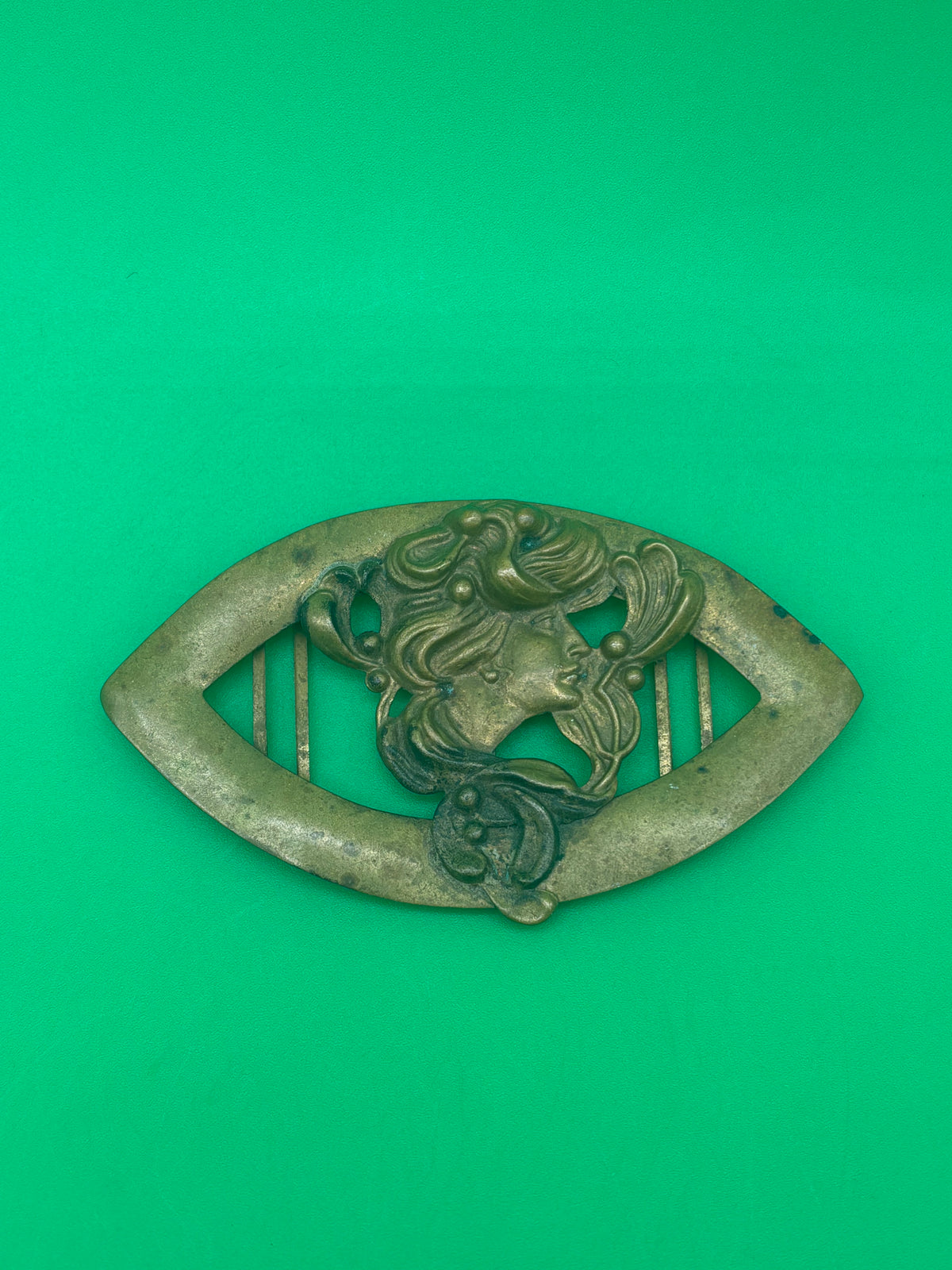 Antique Style Art Nouveau Brass Lady Profile Sash Belt Buckle Gibson Girl