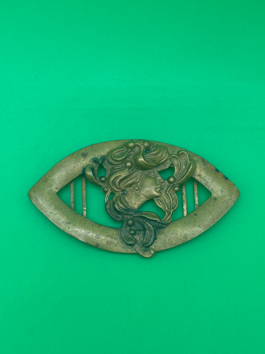 Antique Style Art Nouveau Brass Lady Profile Sash Belt Buckle Gibson Girl