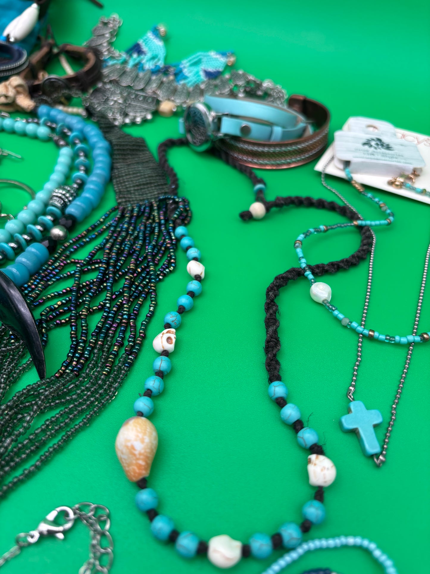 Large Boho Southwestern Jewelry Lot Turquoise Tribal Silver Tone Statement Necklaces Bracelets