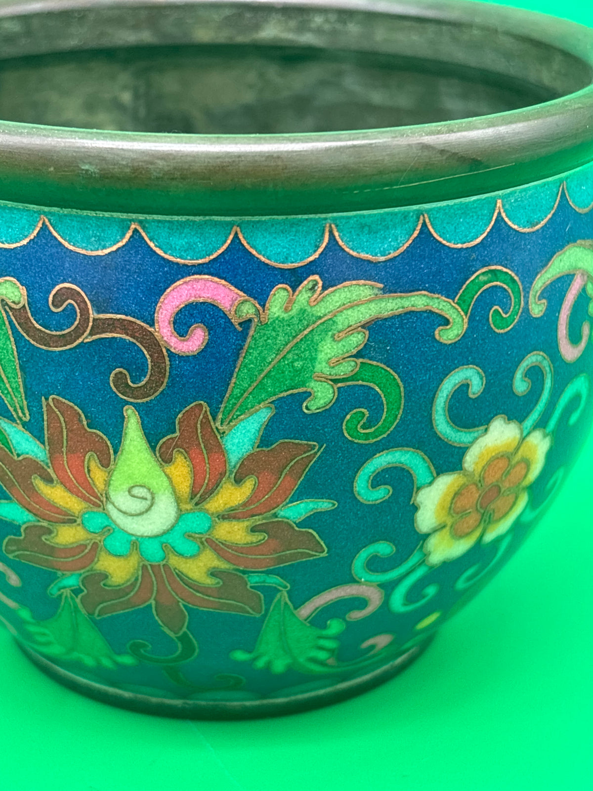 Chinese Cloisonne Enamel Copper Incense Burner Censer Qianlong Mark Floral