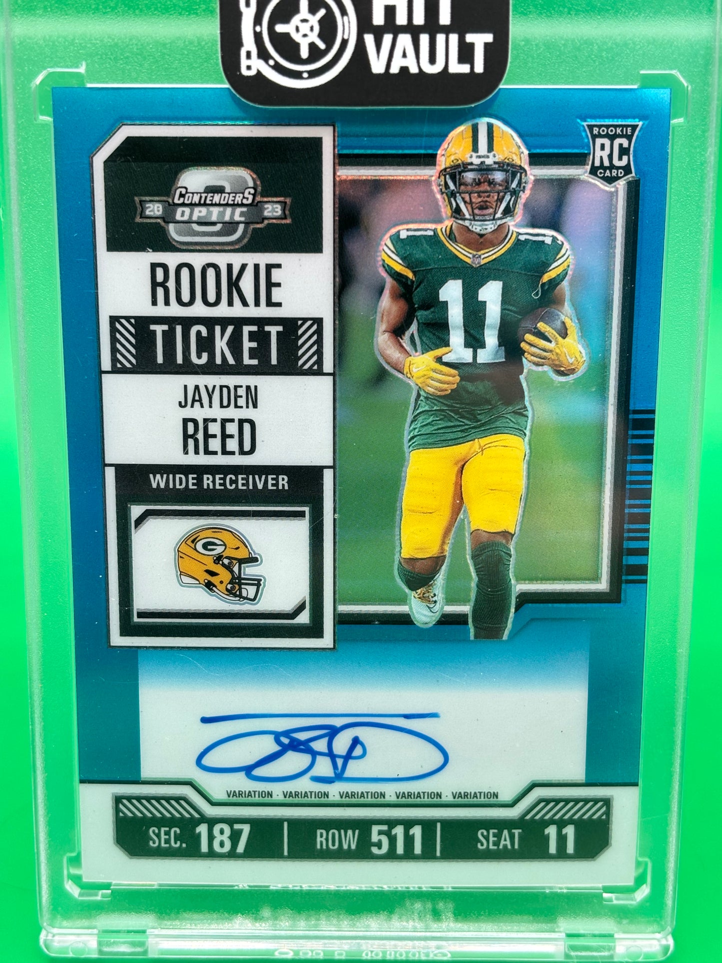 2023 Panini Contenders Optic Jayden Reed Rookie Ticket Auto Blue #41/75 On-Card