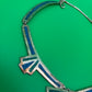 Vintage Signed Alpaca Mexico Blue and Green Glass Mosaic Fan Necklace