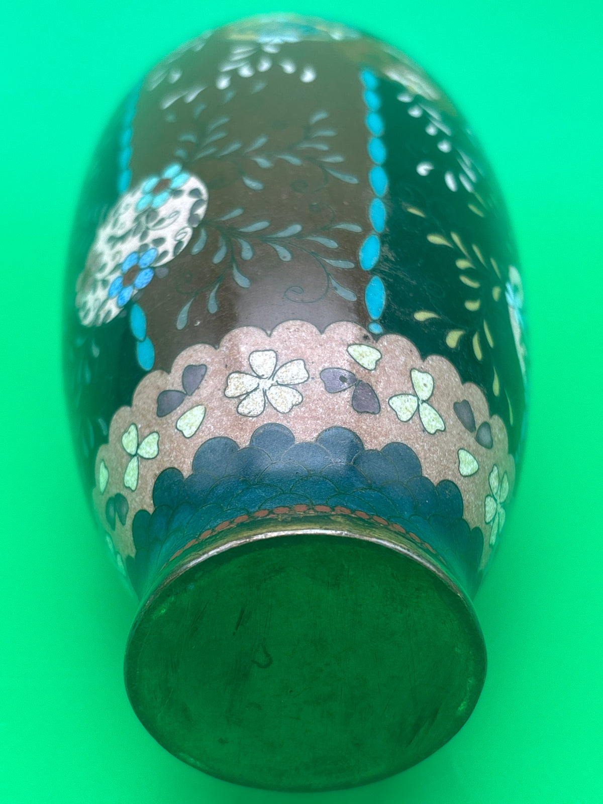 Antique Japanese Cloisonne Vase Meiji Floral Enamel Brown Ground 8” Unmarked