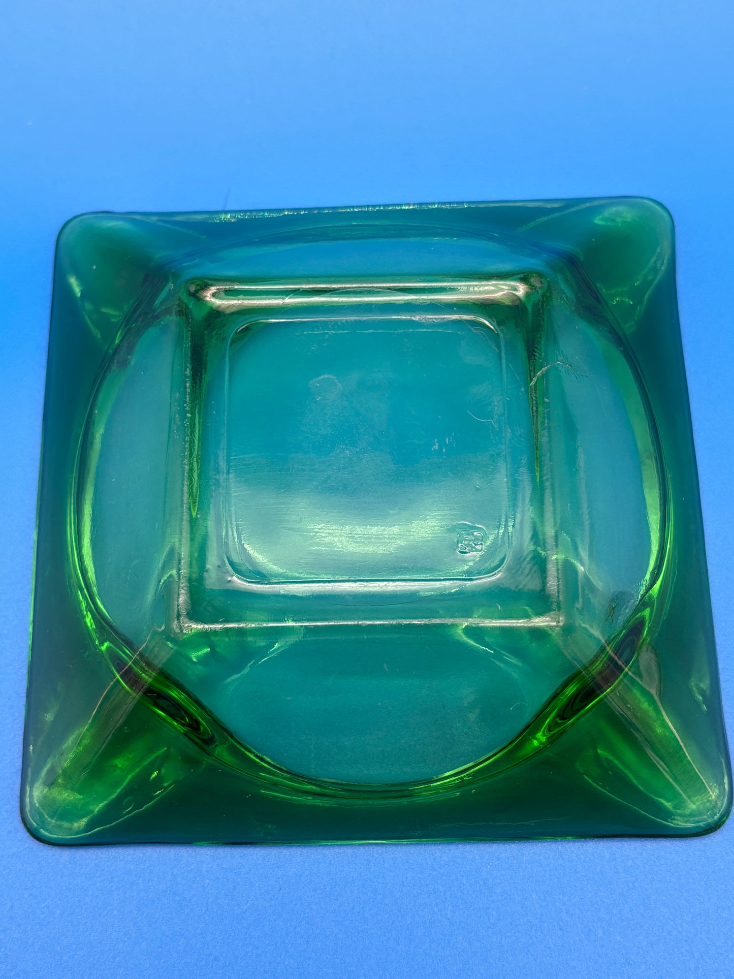 Vintage MCM Emerald Green Square Glass 4 Slot Ashtray