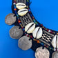 Vintage HUGE Tribal Bib Necklace Cowrie Shells Beads Myanmar Coins Boho Statement