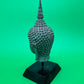 Vintage Thai Bronze Buddha Head Sculpture Flame Ushnisha Patina Wood Stand