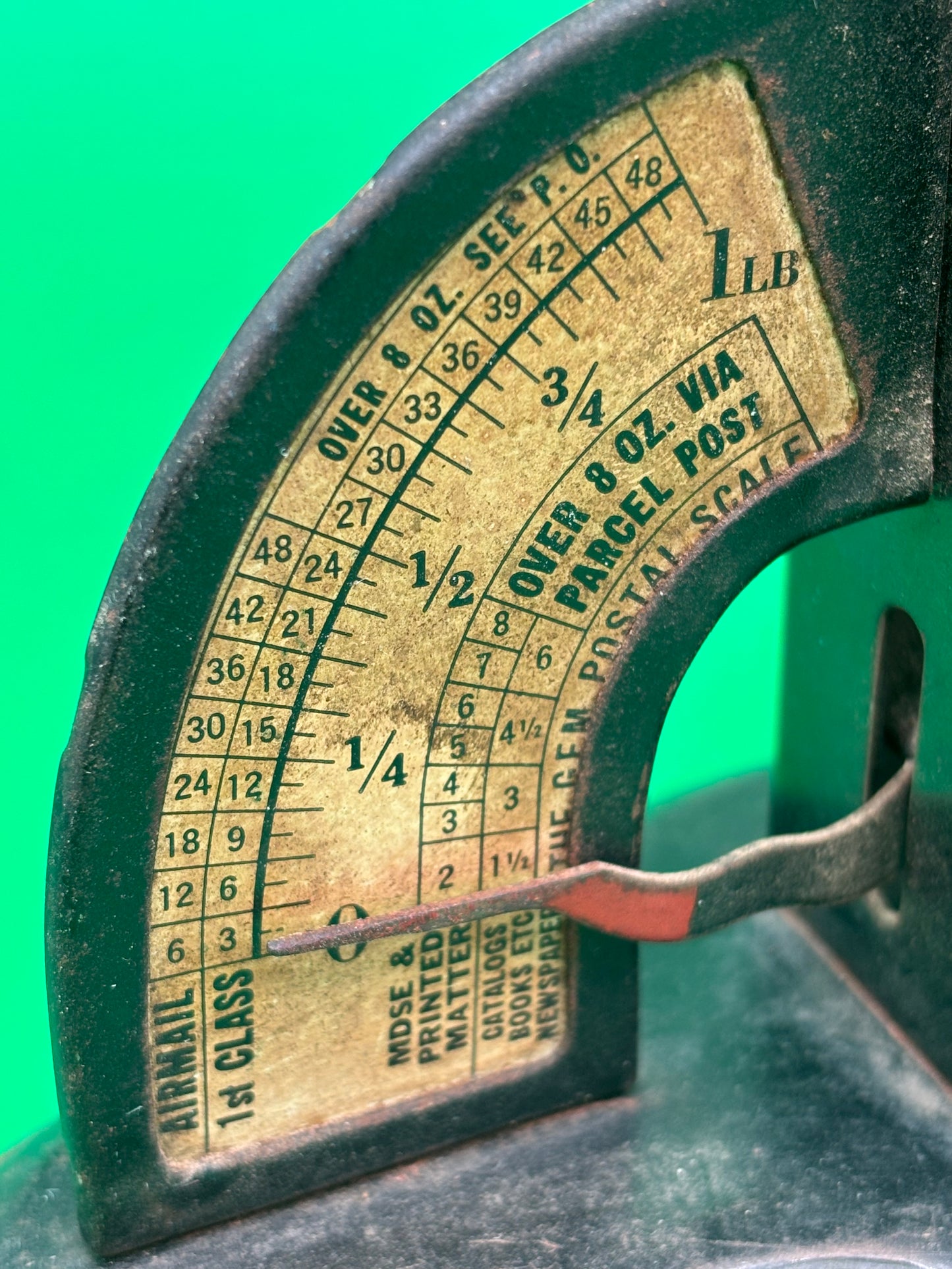 Antique “The GEM” U.S. Postal Letter Scale Desk Office Cast Iron c1910s Parcel Post Rate Chart