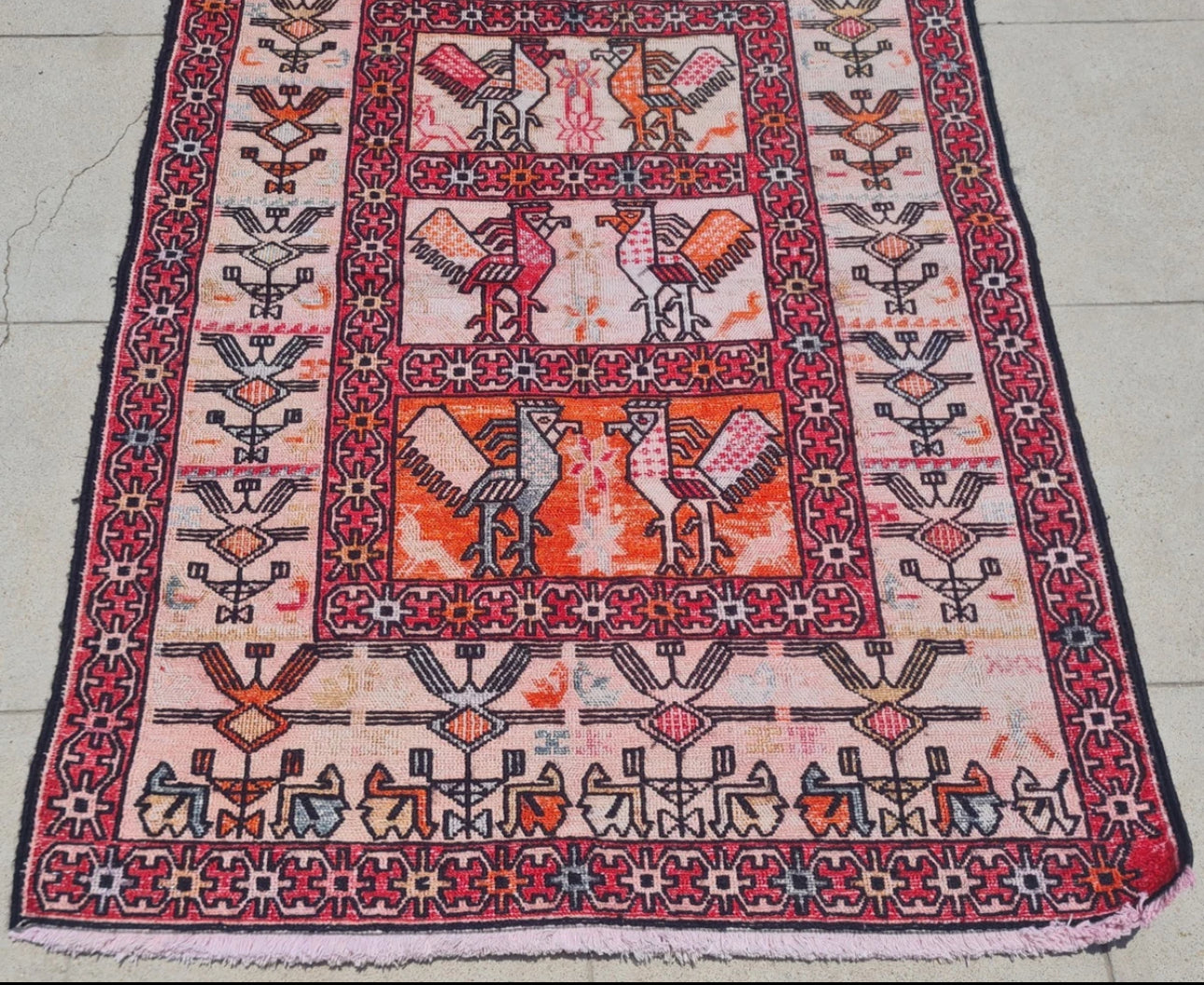 Rare Hand Knotted Vintage Soumak Kilim Silk Area Rug 3.0 x 2.4 Ft
