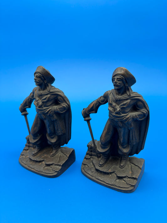 Pair of Antique Vtg 1928 Bronze finish Cast Iron Pirate Bookends Gift House NY