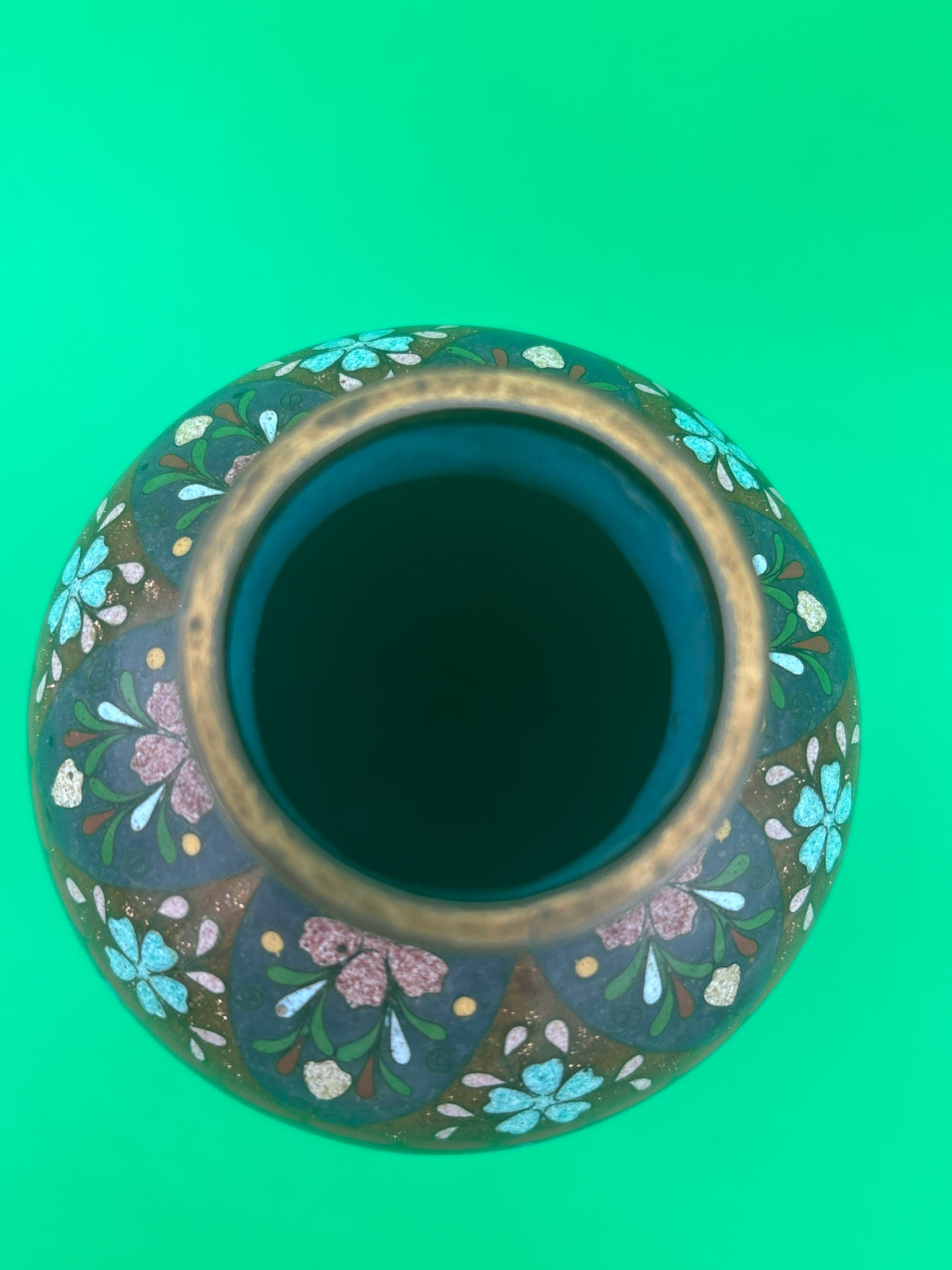 Antique Japanese Cloisonne Vase Meiji Floral Enamel Brown Ground 8” Unmarked