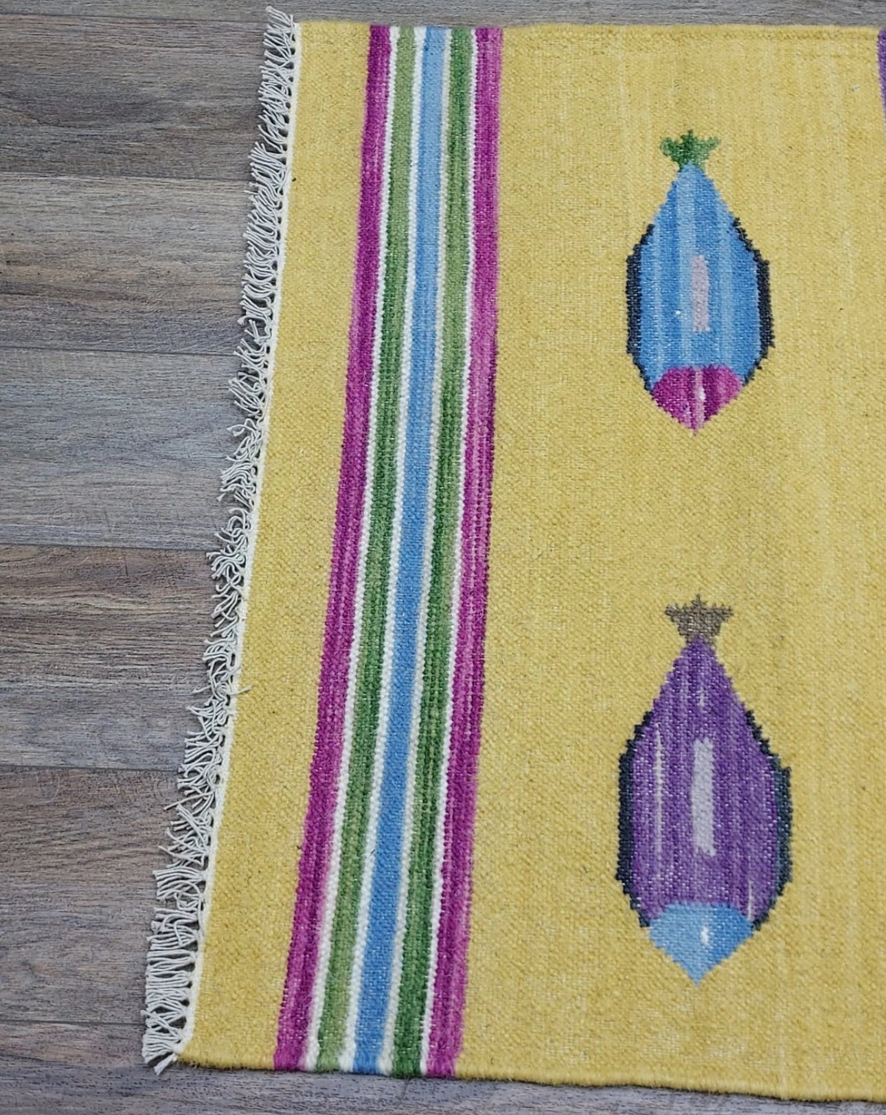 Handmade Turkish Kilim Rug 3x5 ft Bohemian Fish Design “Tree of Life” Flatweave