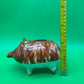 Antique Vintage Yellowware Piggy Bank Stoneware Mocha Drip Glaze Hole Eyes
