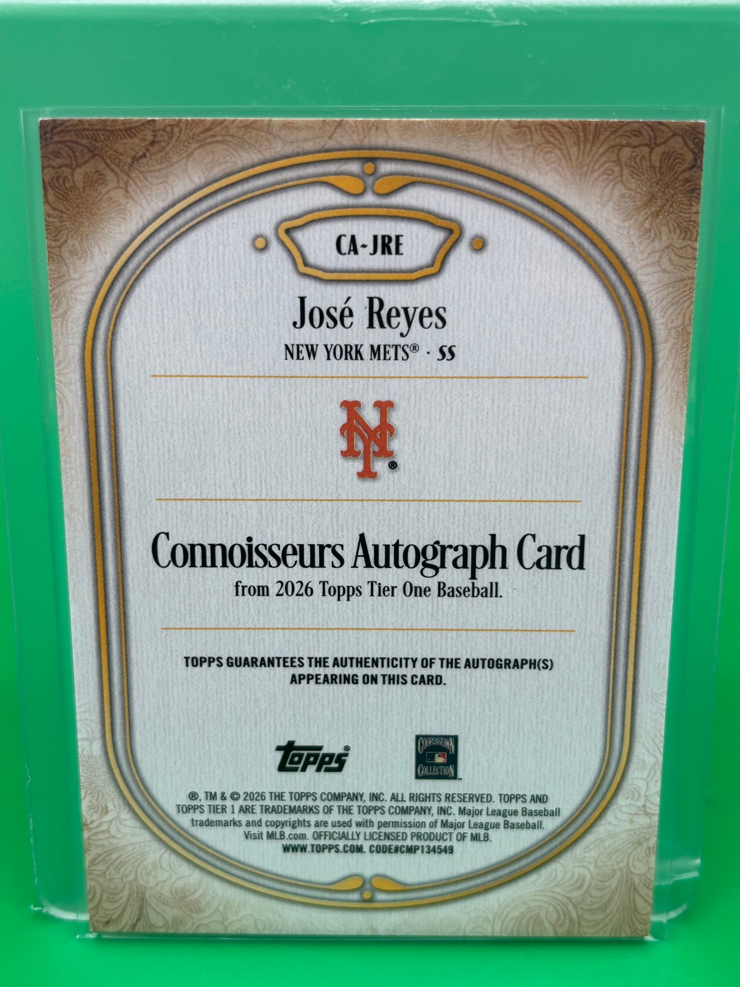 2026 Topps Tier One Connoisseurs Autograph José Reyes #59/75