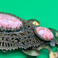 Vintage Art Nouveau Filigree Sash Pin Brooch Pink Marbled Glass Cabochons Antique Style