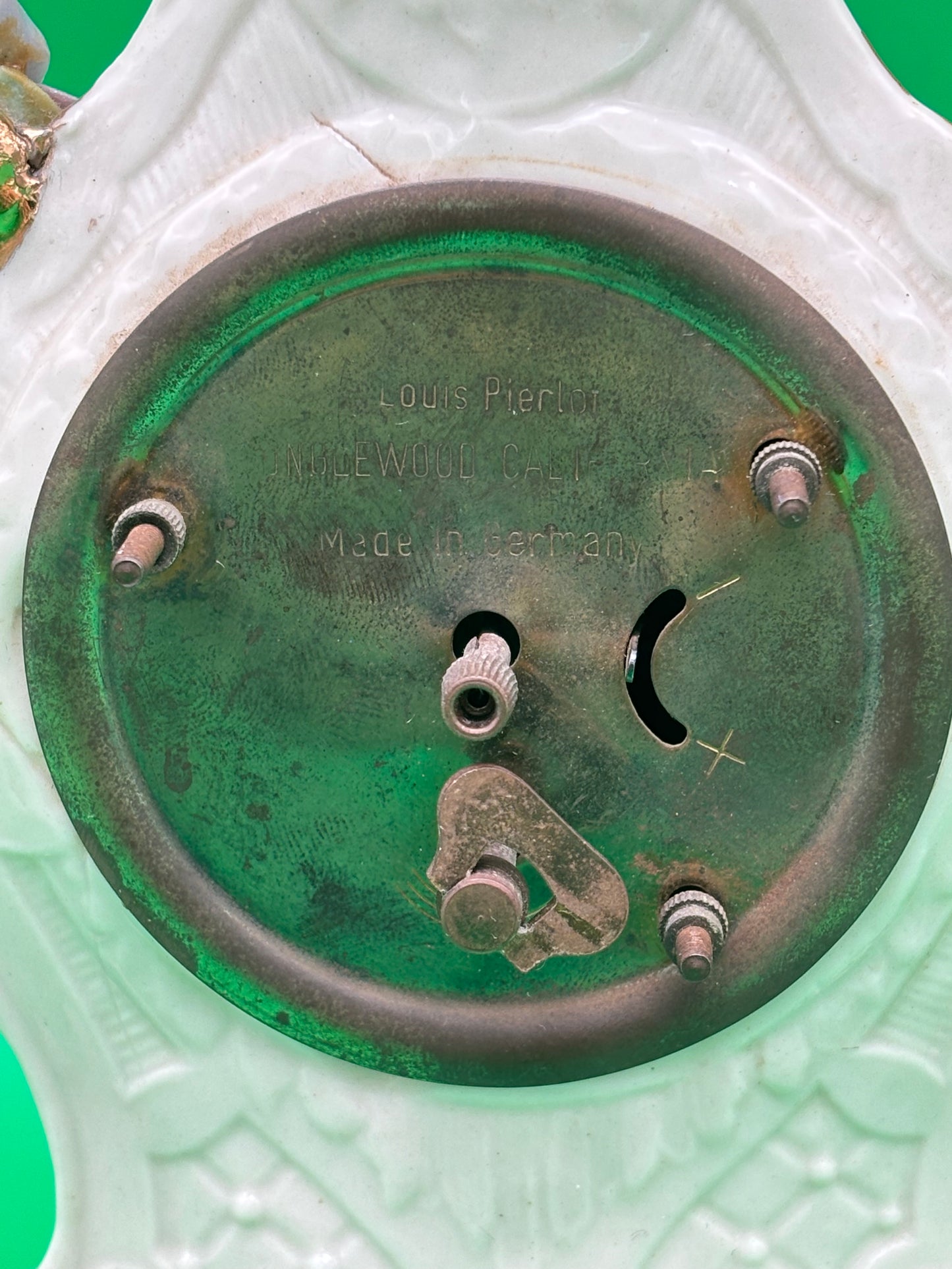 Vintage Louis Pierlot German Porcelain Mantel Clock w/ Cherub – 10” Wind Up