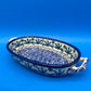 Boleslawiec Polish Pottery Oval Baker Dish Blue Green Floral #192 Poland 9”