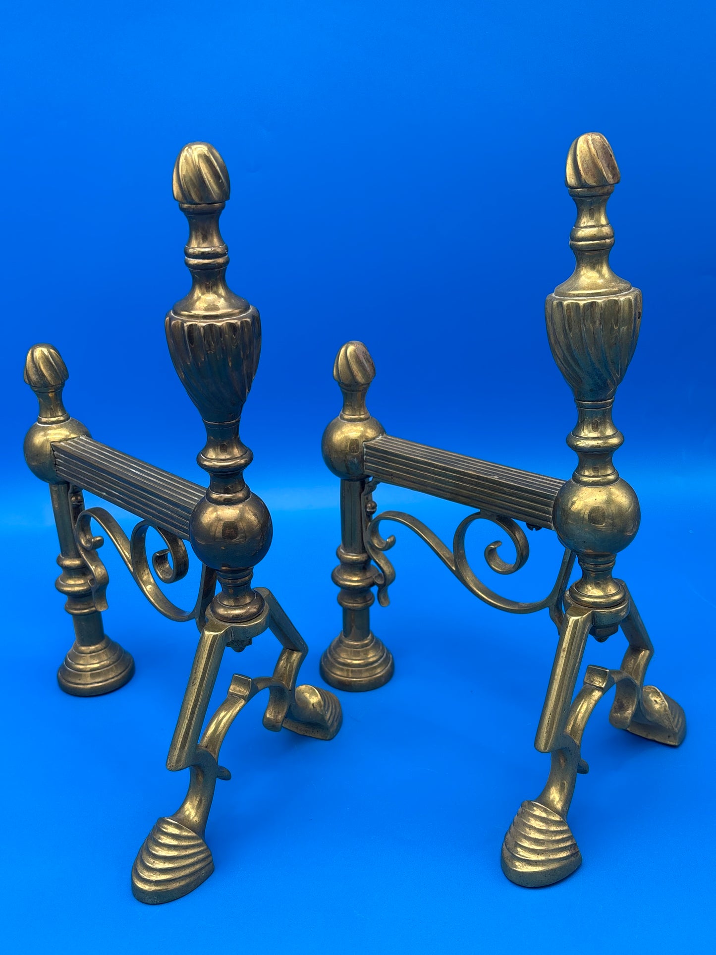 Vintage Brass Fireplace Andirons / Fire Dogs – Matching Pair