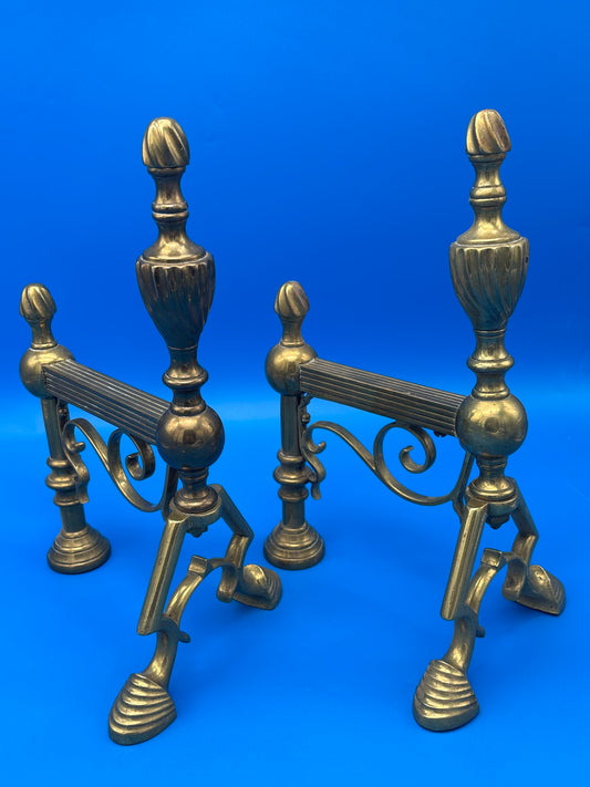 Vintage Brass Fireplace Andirons / Fire Dogs – Matching Pair