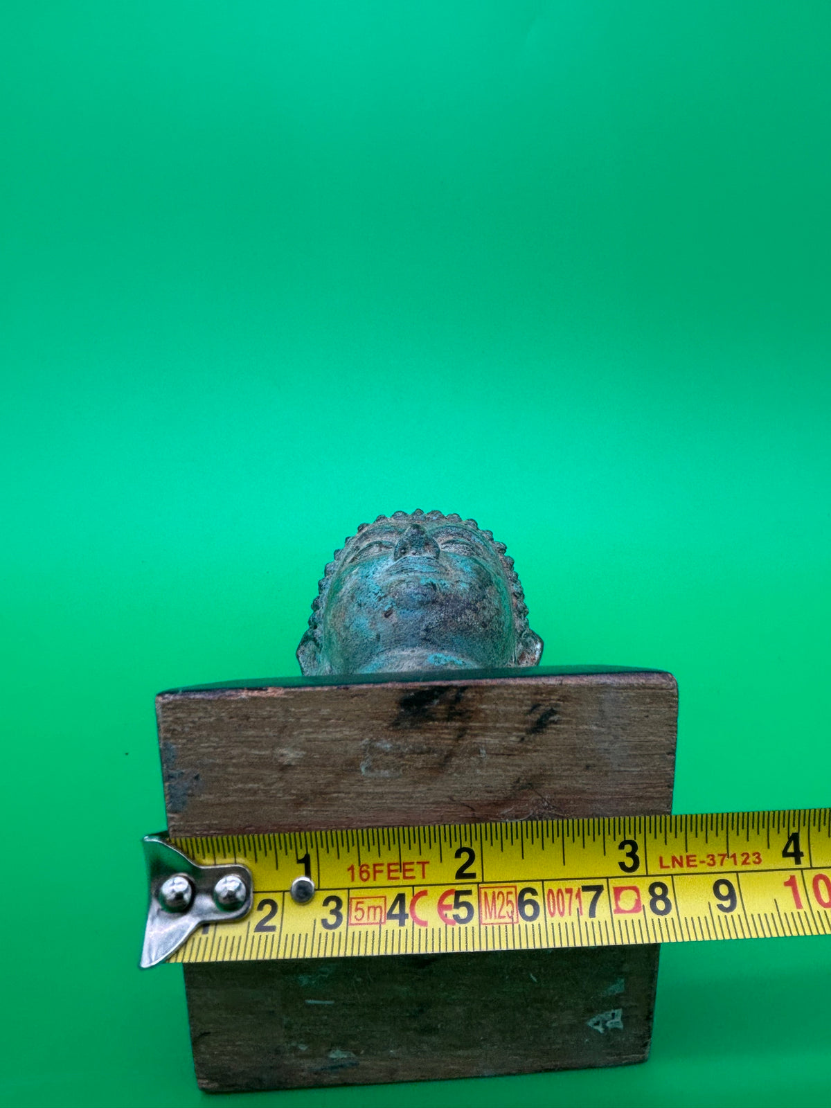 Vintage Thai Bronze Buddha Head Sculpture Flame Ushnisha Patina Wood Stand