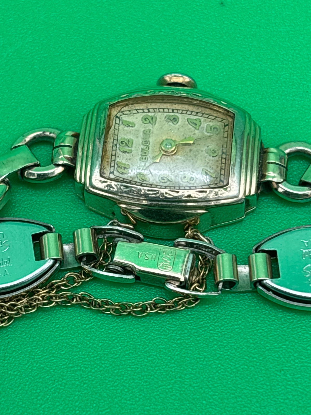 Vintage Bulova Ladies Art Deco Watch Speidel Bracelet Fifth Avenue Box Untested