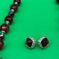 Vintage Signed Napier Deep Red Faceted Bead Necklace & Earring Set
