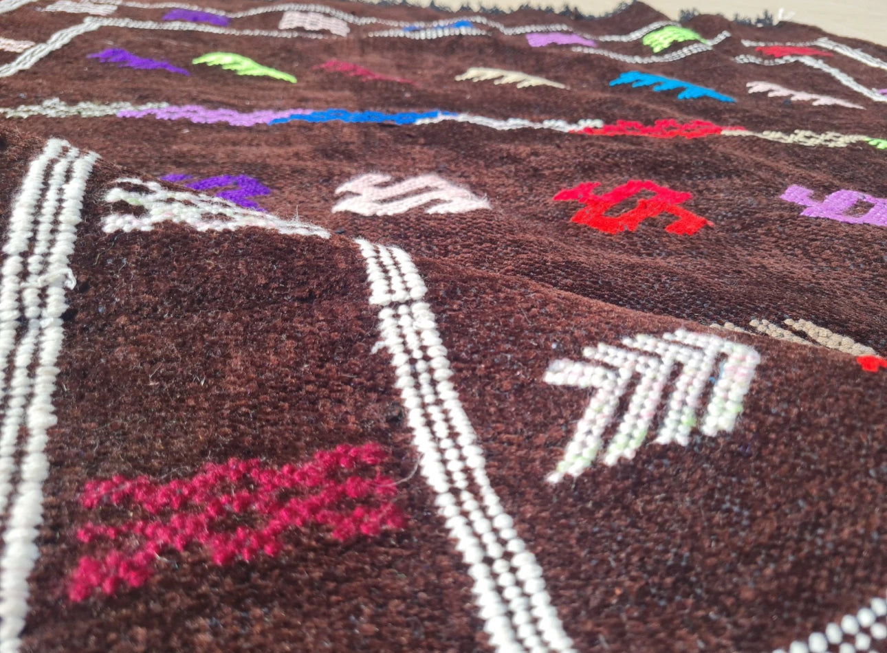 Rare Hand Knotted Vintage Morocco Sumouk Kilim Kilm Wool Area Rug 4.6 x 3.2 Ft