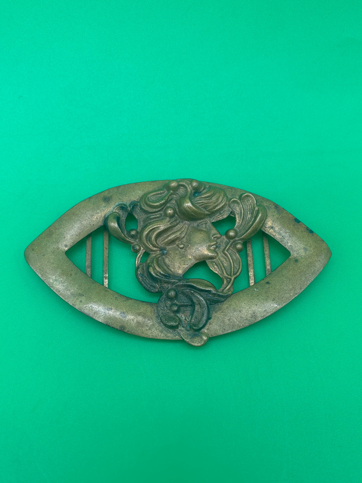 Antique Style Art Nouveau Brass Lady Profile Sash Belt Buckle Gibson Girl