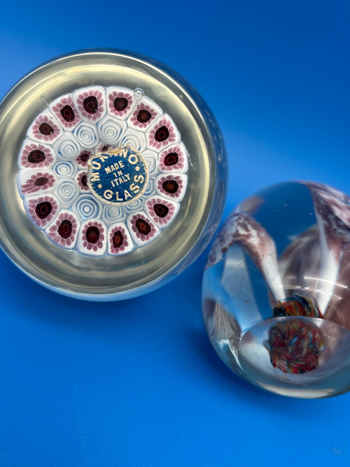 Vintage Murano Glass Paperweights Lot of 2 Millefiori Mushroom Made in Italy