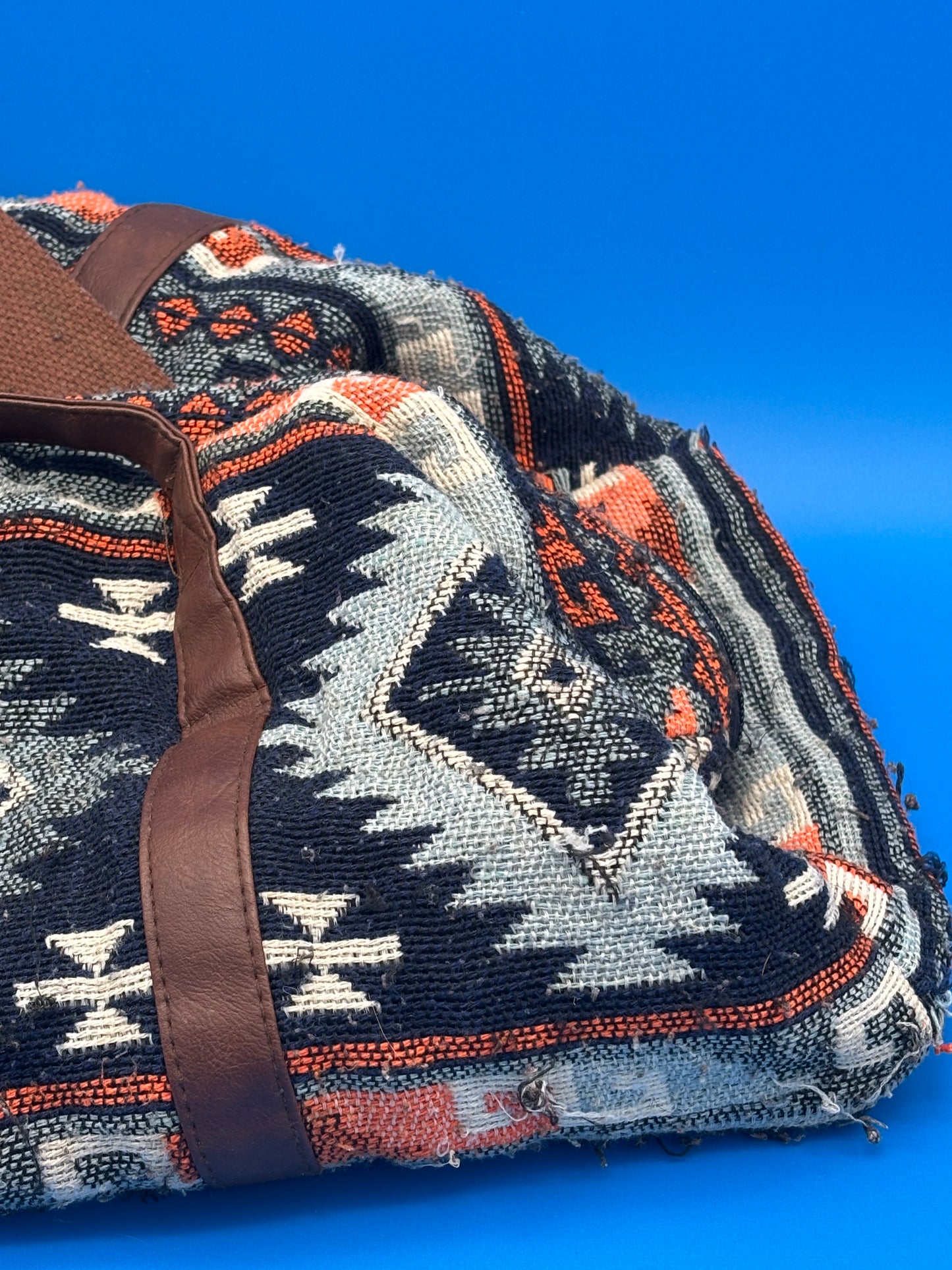 Southwest Aztec Print Weekender Duffel Bag Blue Multi Tribal Boho Oversized Tote